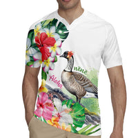 Aloha Hawaii Nene Goose Rugby Jersey Tropical Flowers Watercolor Stylized - Polynesian Pride