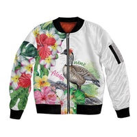 Aloha Hawaii Nene Goose Sleeve Zip Bomber Jacket Tropical Flowers Watercolor Stylized - Polynesian Pride