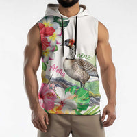 Aloha Hawaii Nene Goose Sleeveless Hoodie Tropical Flowers Watercolor Stylized - Polynesian Pride