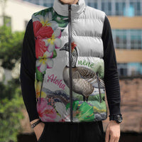 Aloha Hawaii Nene Goose Sleeveless Puffer Jacket Tropical Flowers Watercolor Stylized - Polynesian Pride