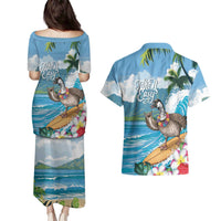 Aloha Hawaii Shaka Nene Goose Couples Matching Puletasi and Hawaiian Shirt Surfing Take It Easy - Polynesian Pride
