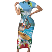 Aloha Hawaii Shaka Nene Goose Family Matching Short Sleeve Bodycon Dress and Hawaiian Shirt Surfing Take It Easy - Polynesian Pride
