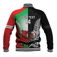 New Zealand and Wales Rugby Custom Baseball Jacket Aotearoa All Black Combine Welsh Dragon - Polynesian Pride