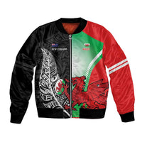 New Zealand and Wales Rugby Custom Bomber Jacket Aotearoa All Black Combine Welsh Dragon - Polynesian Pride