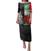 New Zealand and Wales Rugby Custom Family Matching Puletasi and Hawaiian Shirt Aotearoa All Black Combine Welsh Dragon - Polynesian Pride