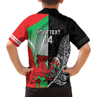 New Zealand and Wales Rugby Custom Family Matching Tank Maxi Dress and Hawaiian Shirt Aotearoa All Black Combine Welsh Dragon - Polynesian Pride