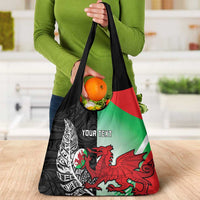 New Zealand and Wales Rugby Custom Grocery Bag Aotearoa All Black Combine Welsh Dragon - Polynesian Pride