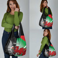 New Zealand and Wales Rugby Custom Grocery Bag Aotearoa All Black Combine Welsh Dragon - Polynesian Pride