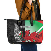 New Zealand and Wales Rugby Custom Leather Tote Bag Aotearoa All Black Combine Welsh Dragon - Polynesian Pride