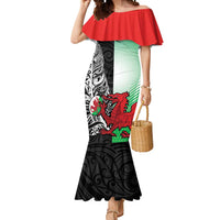 New Zealand and Wales Rugby Custom Mermaid Dress Aotearoa All Black Combine Welsh Dragon - Polynesian Pride