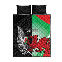 New Zealand and Wales Rugby Custom Quilt Bed Set Aotearoa All Black Combine Welsh Dragon - Polynesian Pride