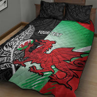 New Zealand and Wales Rugby Custom Quilt Bed Set Aotearoa All Black Combine Welsh Dragon - Polynesian Pride