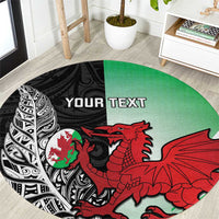New Zealand and Wales Rugby Custom Round Carpet Aotearoa All Black Combine Welsh Dragon - Polynesian Pride