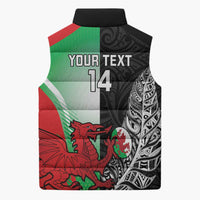 New Zealand and Wales Rugby Custom Sleeveless Puffer Jacket Aotearoa All Black Combine Welsh Dragon - Polynesian Pride