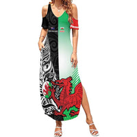 New Zealand and Wales Rugby Custom Summer Maxi Dress Aotearoa All Black Combine Welsh Dragon - Polynesian Pride
