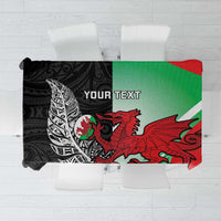 New Zealand and Wales Rugby Custom Tablecloth Aotearoa All Black Combine Welsh Dragon - Polynesian Pride