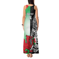 New Zealand and Wales Rugby Custom Tank Maxi Dress Aotearoa All Black Combine Welsh Dragon - Polynesian Pride