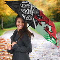 New Zealand and Wales Rugby Custom Umbrella Aotearoa All Black Combine Welsh Dragon - Polynesian Pride