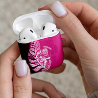 New Zealand Silver Fern Rugby Custom AirPods Case All Black Maori Pattern Pink - Polynesian Pride