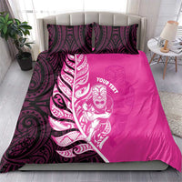 New Zealand Silver Fern Rugby Custom Bedding Set All Black Maori Pattern Pink - Polynesian Pride