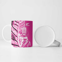 New Zealand Silver Fern Rugby Custom Ceramic Mug All Black Maori Pattern Pink - Polynesian Pride