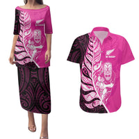 New Zealand Silver Fern Rugby Custom Couples Matching Puletasi and Hawaiian Shirt All Black Maori Pattern Pink LT14 Pink - Polynesian Pride
