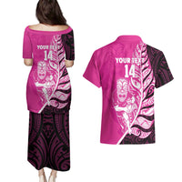 New Zealand Silver Fern Rugby Custom Couples Matching Puletasi and Hawaiian Shirt All Black Maori Pattern Pink LT14 - Polynesian Pride