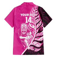 New Zealand Silver Fern Rugby Custom Family Matching Off Shoulder Maxi Dress and Hawaiian Shirt All Black Maori Pattern Pink - Polynesian Pride