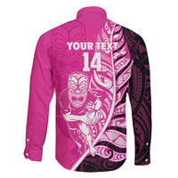 New Zealand Silver Fern Rugby Custom Family Matching Off Shoulder Maxi Dress and Hawaiian Shirt All Black Maori Pattern Pink - Polynesian Pride