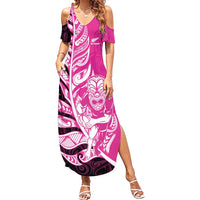 New Zealand Silver Fern Rugby Custom Family Matching Summer Maxi Dress and Hawaiian Shirt All Black Maori Pattern Pink - Polynesian Pride