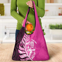 New Zealand Silver Fern Rugby Custom Grocery Bag All Black Maori Pattern Pink - Polynesian Pride