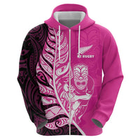New Zealand Silver Fern Rugby Custom Hoodie All Black Maori Pattern Pink - Polynesian Pride