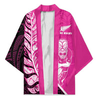 New Zealand Silver Fern Rugby Custom Kimono All Black Maori Pattern Pink - Polynesian Pride