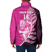 New Zealand Silver Fern Rugby Custom Padded Jacket All Black Maori Pattern Pink - Polynesian Pride