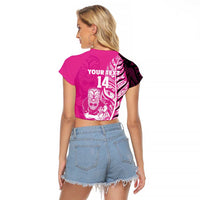 New Zealand Silver Fern Rugby Custom Raglan Cropped T Shirt All Black Maori Pattern Pink LT14 - Polynesian Pride