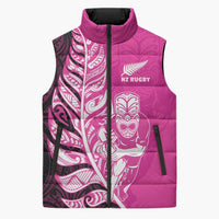 New Zealand Silver Fern Rugby Custom Sleeveless Puffer Jacket All Black Maori Pattern Pink - Polynesian Pride