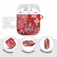 Personalized Hawaii Christmas AirPods Case Mele Kalikimaka Chilling Shaka Santa Flamingo - Polynesian Pride