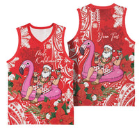 Personalized Hawaii Christmas Basketball Jersey Mele Kalikimaka Chilling Shaka Santa Flamingo LT14 - Polynesian Pride