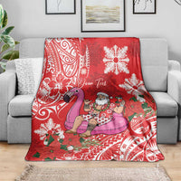 Personalized Hawaii Christmas Blanket Mele Kalikimaka Chilling Shaka Santa Flamingo - Polynesian Pride