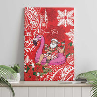 Personalized Hawaii Christmas Canvas Wall Art Mele Kalikimaka Chilling Shaka Santa Flamingo - Polynesian Pride