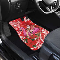 Personalized Hawaii Christmas Car Mats Mele Kalikimaka Chilling Shaka Santa Flamingo - Polynesian Pride