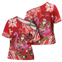 Personalized Hawaii Christmas Cross Shoulder Shirt Mele Kalikimaka Chilling Shaka Santa Flamingo LT14 - Polynesian Pride