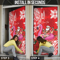 Personalized Hawaii Christmas Door Cover Mele Kalikimaka Chilling Shaka Santa Flamingo - Polynesian Pride
