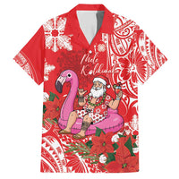 Personalized Hawaii Christmas Family Matching Long Sleeve Bodycon Dress and Hawaiian Shirt Mele Kalikimaka Chilling Shaka Santa Flamingo - Polynesian Pride
