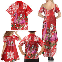 Personalized Hawaii Christmas Family Matching Summer Maxi Dress and Hawaiian Shirt Mele Kalikimaka Chilling Shaka Santa Flamingo - Polynesian Pride