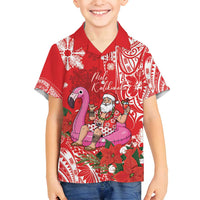 Personalized Hawaii Christmas Family Matching Tank Maxi Dress and Hawaiian Shirt Mele Kalikimaka Chilling Shaka Santa Flamingo - Polynesian Pride
