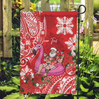 Personalized Hawaii Christmas Garden Flag Mele Kalikimaka Chilling Shaka Santa Flamingo - Polynesian Pride