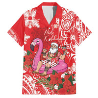 Personalized Hawaii Christmas Hawaiian Shirt Mele Kalikimaka Chilling Shaka Santa Flamingo LT14 Red - Polynesian Pride
