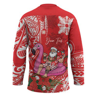 Personalized Hawaii Christmas Hockey Jersey Mele Kalikimaka Chilling Shaka Santa Flamingo LT14 - Polynesian Pride