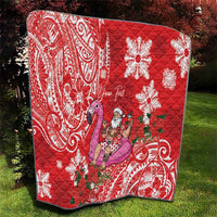 Personalized Hawaii Christmas Quilt Mele Kalikimaka Chilling Shaka Santa Flamingo - Polynesian Pride